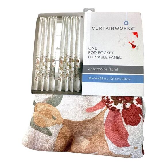 Curtainworks Watercolor Floral Rod Pocket Flippable Panel 50" W x 95" Single - Picture 1 of 5